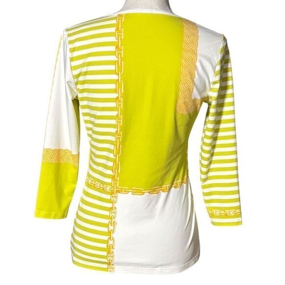 J Mclaughlin Top Size Small Catalina Cloth Green Chain Stripe 3/4 Sleeve Preppy - Picture 3 of 10